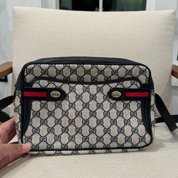 Vintage Gucci Crossbody Bag Navy Blue and Gray - Picture 2 of 3